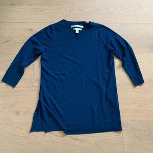 Luxury Baselayer 100% Extrafine Merino Wool 3/4 Sleeve Women's Small Cobalt Blue